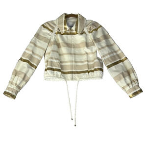 Chanel Lambskin Leather Jacket Women's Size 36 Beige & Gold Stripe Detail Zip